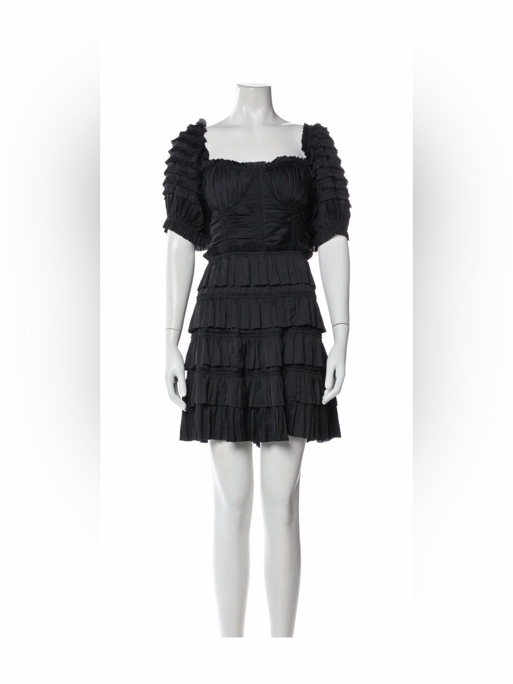 Ulla Johnson Black Ruffle Mini Dress Size 12 NWOT Square Neck Puff Sleeve - Picture 3 of 5